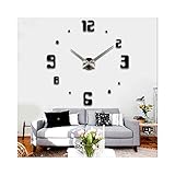 Alrens_DIY(TM)Luxury Arabic Numerals Large Size Modern Design DIY Frameless 3D Big Mirror Surface Effect Wall Clock Watches Home Living Room Bedroom Office Decoration Wall Sticker Decor(MQ-019-Black)