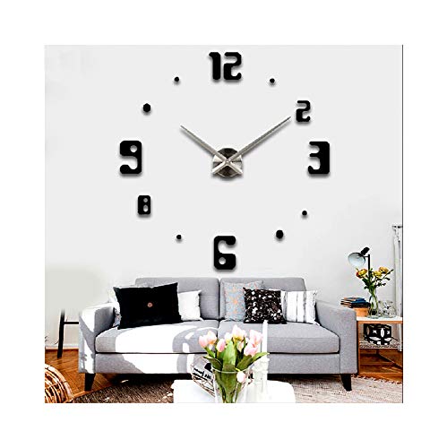 Alrens_DIY(TM)Luxury Arabic Numerals Large Size Modern Design DIY Frameless 3D Big Mirror Surface Effect Wall Clock Watches Home Living Room Bedroom Office Decoration Wall Sticker Decor(MQ-019-Black)