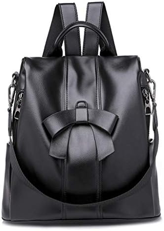 puhoon Girls Sweet Bowknot PU Leather Shoulder Bag, Anti-theft Solid Backpack (Black)