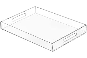 NIUBEE Clear Serving Tray 12"x16" -Spill Proof- Acrylic Decorative Tray Organiser for Ottoman Coffee Table Countertop with Ha
