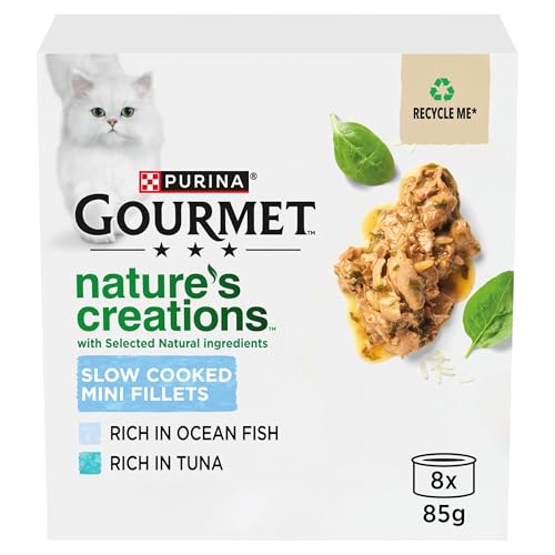 GOURMET Nature's creations rich in Oceanfish garnised with spinach & rice and rich in Tuna, garnished with tomatoes and rice Wet Cat Food Can 8x85g (pack of 6)