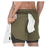 LSTGJ Sport Shorts Mannen Double-deck Running Shorts Mannen 2 IN 1 Fitness Workout Korte Broek Man (Kleur: Legergroen…