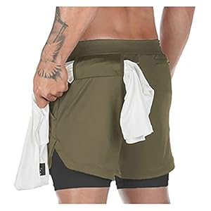 LSTGJ Sport Shorts Mannen Double-deck Running Shorts Mannen 2 IN 1 Fitness Workout Korte Broek Man (Kleur: Legergroen…