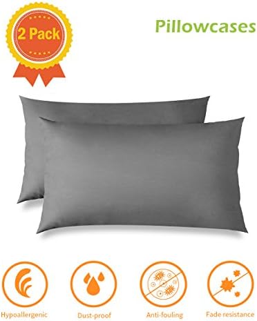 Heidelpeggy Pillowcases, Pillow Covers, Antibacterial, Anti-Microbial and Hypoallergenic Dust Mite Gray Pillow Protectors, Queen Size (20" x 30") 2-Pack