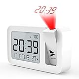 Hosome Projection Alarm Clock, Digital Alarm Clock on Ceiling with Indoor Temperature Large LCD Display and 4 Adjustable Projection Brightness with 2 Alarm Volume Setting for Bedroom, Office，White