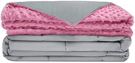 Quility Premium Kids Weighted Blanket & Removable Cover | 10 lbs | 41"x60" | for a Child Between 80-120 lbs | Premium Glass Beads | Cotton/Minky | Grey/Pink