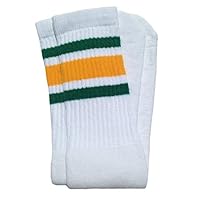 Skater Socks 22" Knee high White tube socks with Green-Gold stripes style 3