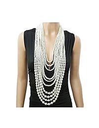 Diez juegos de aretes y collar con múltiples hebras de imitación en color crema, para mujer