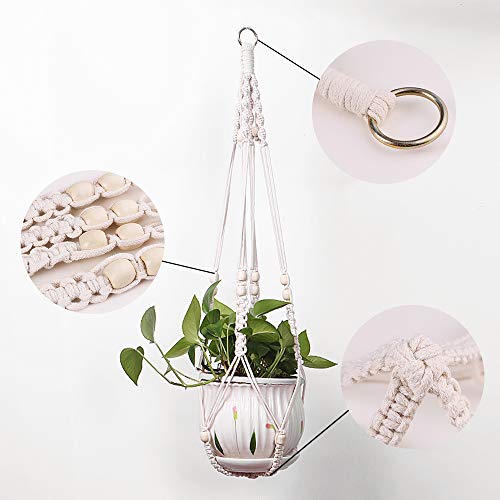 Macrame Plant Hanger-2 PCS Outdoor Indoor Hanging Planter Holder/Hanging Basket Flower Hangers Cotton Rope with Bead for Home Decor - Thumbnail 2
