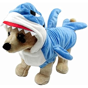 Mogoko Funny Dog Cat Shark Costumes, Pet Halloween Christmas Cosplay Dress, Adorable Blue Shark Pet Costume,Animal Fleece Hoodie Warm Outfits Clothes (S Size)