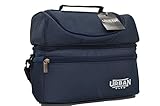 Adult Insulated Lunch Bag by UrbanFlex - Reusable, Dual Zipper Ultra Insulated Compartments for Hot & Cold, Mesh Pockets, Shoulder Strap -Cooler for Travel, School, Camping, Outings(Navy Blue)