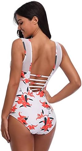 Running Mall Women Bathing Suit Halter High Neck Backless One Piece Swimsuit Padding Floral Print Swimwear
