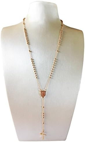 J shine Women Girl Gold Tone Tiny Bead Rosary Necklace Cross Pendant Vintage Chain 20" GN729