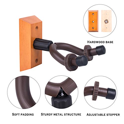 VEIDIA 6-Pack Guitar Stands Guitar Holders Guitar Wall Mounts Hardwood Guitar Hanger Wall Hooks with Screws for All Size Guitars, Bass, Mandolin, Banjo, Ukulele - Thumbnail 2