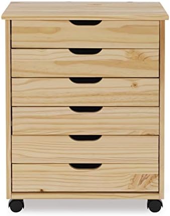 Mobile cart with extensive drawer capability, equipped with casters.