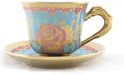 Ambilight Porcelain 6-ounce Coffee Cup and Saucer Sky Blue Chintz with Gold Trim,set of 1,Sky Blue,E3(1),outstanding decorative cups