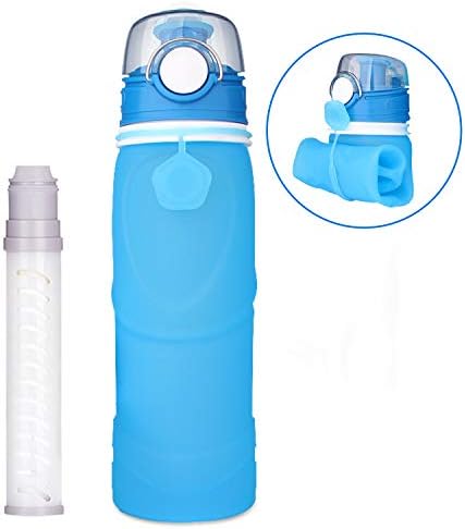 Geekpure Collapsible Water Bottle with Filter for Hiking and Camping- Reduce 99.99% Bacteria Lead Arsenic Fluoride-Silicone BPA Free- 25.6 Ounce