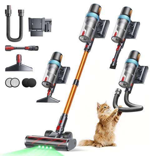 Cordless Vacuum Cleaner, 650W 55KPA 70Mins Vacuum Cleaners for Home, Upgraded Stick Vacuum with 3.3Ft Extendable Hose, LED Touch Screen, Wall Charging Station, Auto Mode for Carpet Pet Hair Hard Floor