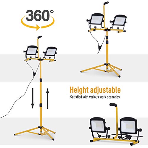 10,000 Lumen Dual Head LED Work Lights with Stand, Weather