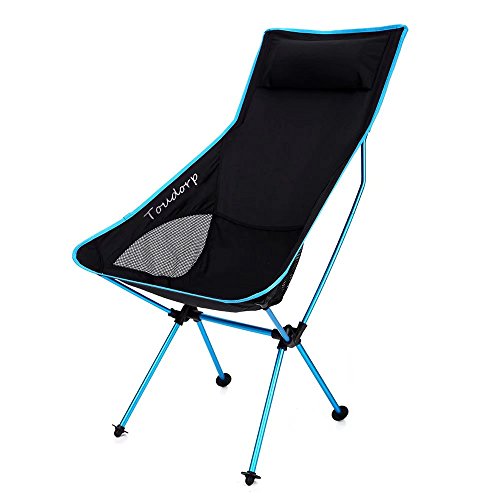 Toudorp High Back Outdoor Folding Ground Reclining Camp Chair for Beach, Picnic, Camping, Backpacking, Hiking, Fishing, Bike Touring and Hunting Trips with Headrest Blue - Thumbnail 6