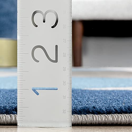 Well Woven Hilda Blue Modern Geometric Circles & Boxes Pattern Area Rug 5x7 (5'3" x 7'3