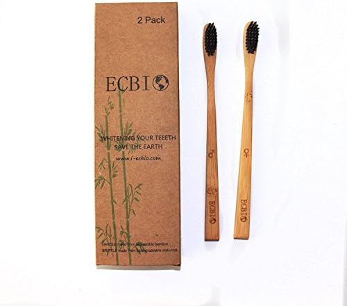 ECBIO Biodegradable Eco-Friendly Natural Bamboo Toothbrush Couple Set Soft Bamboo-Carbon Bristles Black