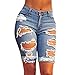 Ofenbuy Women's Denim Destroyed Mid Rise Stretchy Bermuda Shorts Jeans Plus size