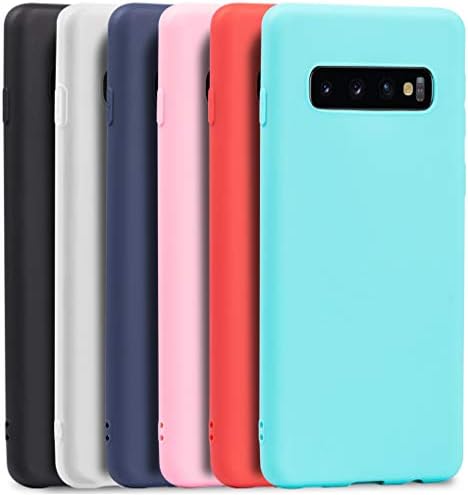 Wanxideng - 6x Case for Samsung Galaxy S10 Plus, Solid Color Soft Cover in TPU Silicone Ultra-Thin Ultra-Light Candy Shell [ Black + Red + Dark Blue + Pink + Mint Green + Translucent ]