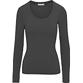 Pure Look Women's Long Sleeve Stretch Cotton Slim Fit Lightweight Basic T-Shirt
