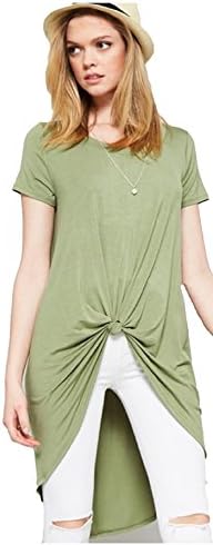 Promesa USA Womens Knot Front High-Low Short Sleeve TShirt (SMALL, OLIVE GREEN)