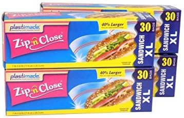 Plastimade Sandwich Bags Xl 30 Ct (4 Pack Total of 120 Bags)