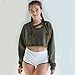 Choies Women Army Green Long Sleeve Ripped Cropped Sweatshirt Loose Pullover Crop Top S