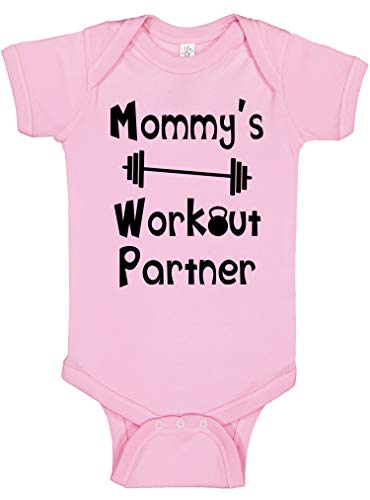 Reaxion Aiden's Corner - Mommy's or Daddy's Workout Partner Bodysuits - Funny Baby Boy & Girl Clothes (0-3 Months, Mom_Pink) - Thumbnail 5