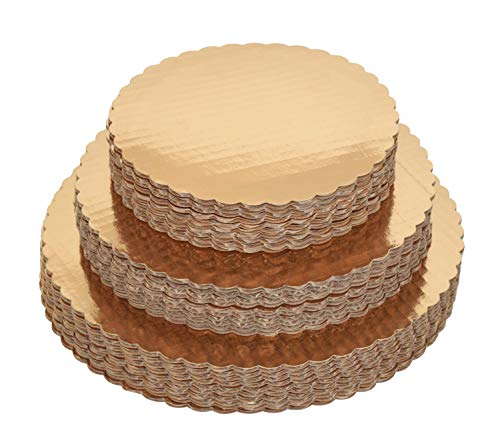30 Gold Round Cake Boards - 10 Each (8, 10, 12 Inch) - Sturdy, Stackable, Cardboard Cake Circles/Bases