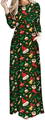 LaCouleur Women's Christmas Dress Xmas Print Party Ugly Christmas Long Maxi Dress Pockets