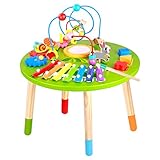 Wooden Activity Table for Toddlers | Multi-Purpose Children's Educational Learning Play Toy Set | Playset Easel with Bead Maze, Shape Block Puzzle for 2 Year Old Boy and Girls | ED435