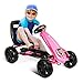 Costzon Pedal Go Kart, Pedal Powered Kids Ride on Car Toy, Children's 4 Wheels Riding Car Crazy Cart w/ Adjustable Seat, Foot Pedal, for Boys & Girls Age 3 to 8 Years Old, Indoor & Outdoor (Pink)