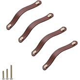ESreake 4 Pack Soft Genuine Leather Drawer Pulls Handle,Wardrobe Cabinets Kitchen Closet Knobs Door Pulls Handles knobs with Screws,Home Decoration, Handmade (4 Pack, 5.6" - Brown)