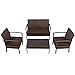 Tangkula 4 Piece Outdoor Furniture Set Patio Garden Pool Lawn Rattan Wicker Loveseat Sofa Cushioned Seat & Glass Top Coffee Table Modern Wicker Rattan Conversation Set (Brown)