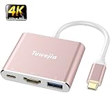USB 3.1Type-C to HDMI Adapter Tuwejia 4K+USB 3.0+USB-C Converter Cable Charging Port Adapter Cable with Large Projection for MacBook/Chromebook Pixel/Dell XPS13/Yoga 900/Lumia 950Xl