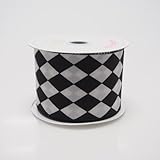 LUV RIBBONS by Creative Ideas 2-1/2-Inch Diamond Print Ribbon, 10-Yard, White with Black