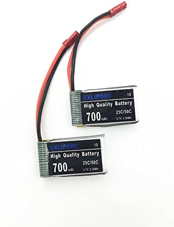 EXLIPORC 2x 3.7V 700mAh 1S 25C LiPO Battery with RED JST connector suitable for MJX X400 X400W X800 X300C Sky Viper S670 V950hd V950str HS200W