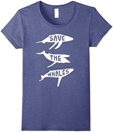 Womens Save The Whales Tee Shirt, Marine Animal Conservation Tee Small Heather Blue