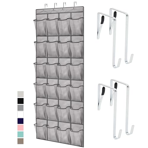 GORILLA GRIP Over the Door Shoe Organizer, 24 Large Breathable Mesh Pockets, Space Saving Hanging Storage Holder, Closet Rack Hanger Holds Up to 40 lbs, Hangs on Closets for Shoes, Accessories, Gray