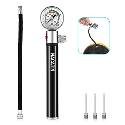 Ball Pump with Pressure Gauge, Metal Air Pump Professional Hand Pump for Basketball, Soccer Ball, Football, Volleyball and Other Sport Balls, Up to 20psi or 1.4 bar