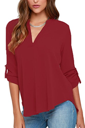 Dokotoo womens casual chiffon ladies v-neck cuffed slee…