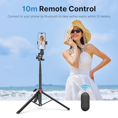 ULANZI MT-78 Extendable Phone Tripod, 72.83" Selfie Stick Phone Camera Tripod Stand with 2 in 1 Phone Clip, 360° Ball Head Camera Tripod with Cold Shoe for iPhone Sony Canon, Lightweight for Travel
