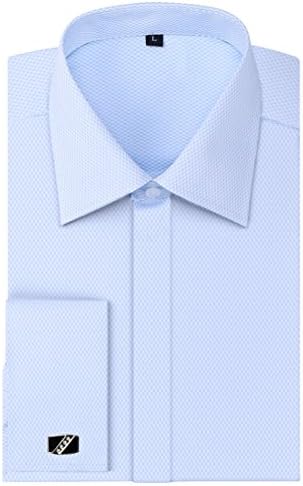 Men's Shirts French Cuff Solid Regular Fit Long Sleeve Dress Shirts With Metal Cufflinks And Metal Collar Stays (Medium - 15.5"Neck / 34"-35"Sleeve, Light Blue)