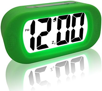 eBoTrade Digital Alarm Clock, Silicone Protective Large Screen Digital LCD Desk Travel Alarm Clock with Snooze Light Green