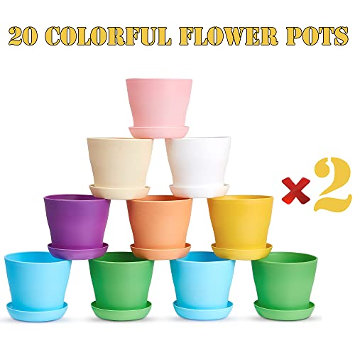 Flower Pots,20 Pcs, 4" Plastic Plant pots, Modern Decorative Small Pots